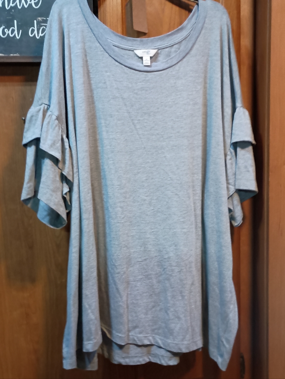 Terra & Sky Gray Ruffled Sleeve Tee 3X